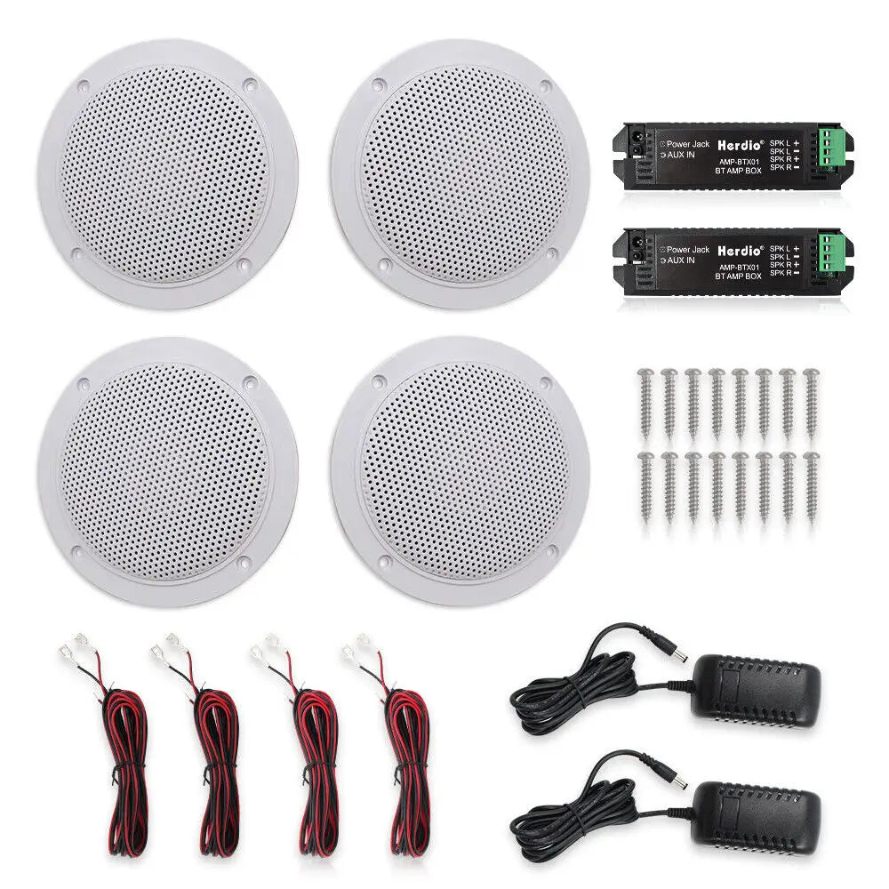 Herdio 4PCS 4'' 160W Marine Waterproof Bluetooth Speaker HIFI Full Range Stereo Motorcycle Boat UV-Proof Outdoor Sound Box