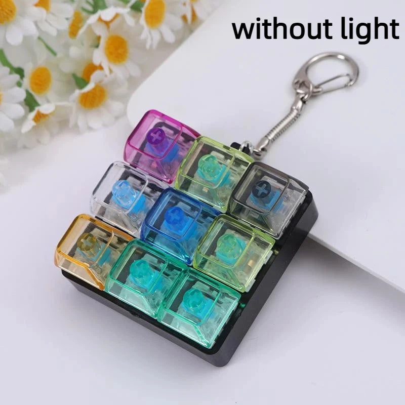 4/9 Keys Mechanical Keyboard Axis Tester LED Keyboard Key Toy Stress Relief DIY Button Keycap Fidget Keychain Toys Gift