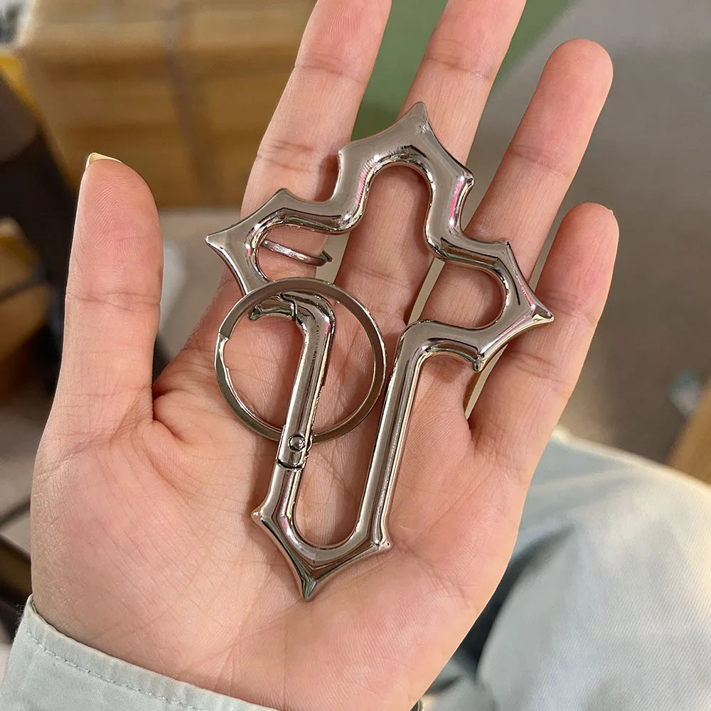 Cross Carabiner Keychain Religious Crucifix Grunge Clasp Key Clip EDC Gift Dad Boyfriend Men Camping Hiking Outdoor Climber