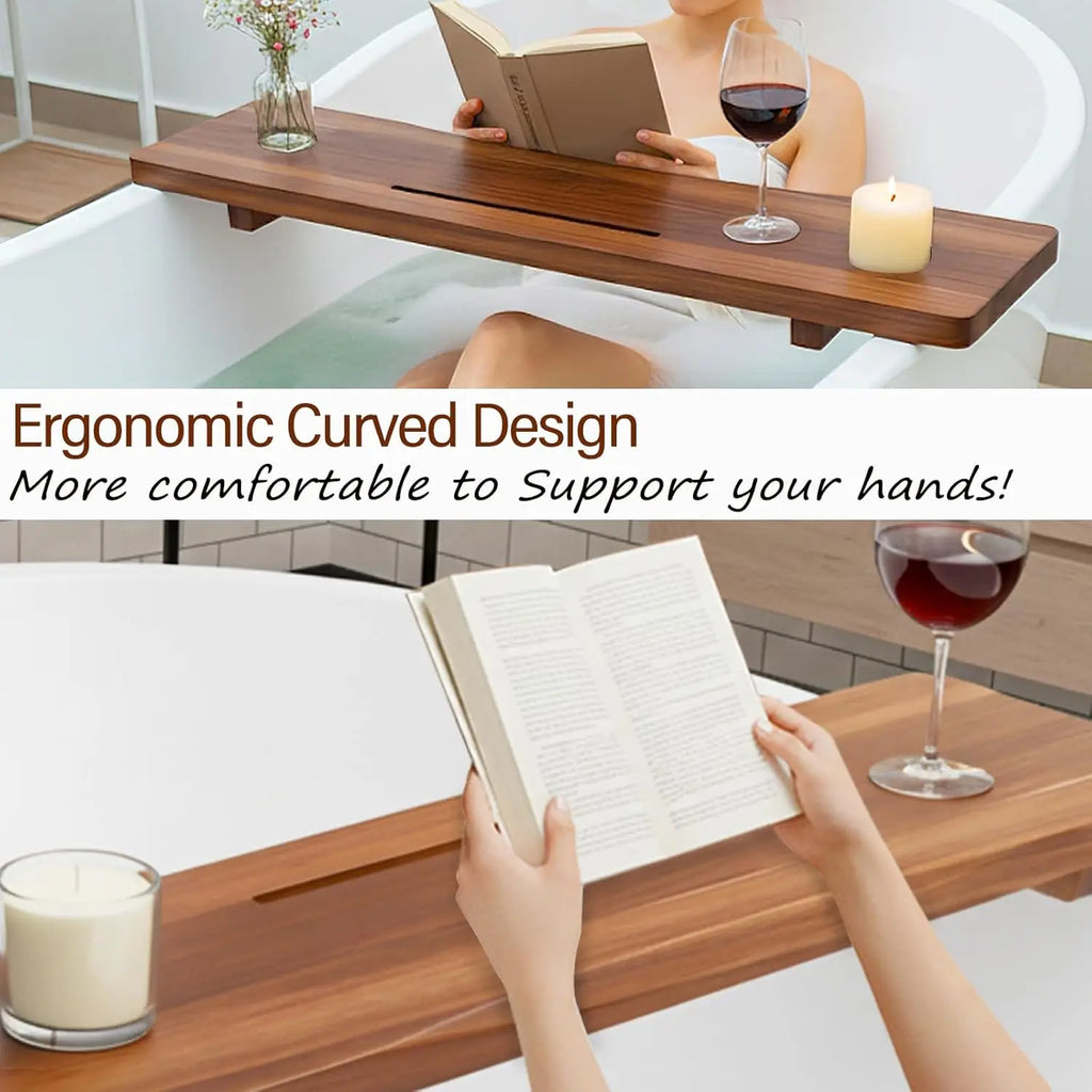 Premium Acacia Wood Bathtub Tray Caddy for Standard Tub, 29.5" L Adjustable Bath Tray for Tub, Luxury Spa Bathroom Tray