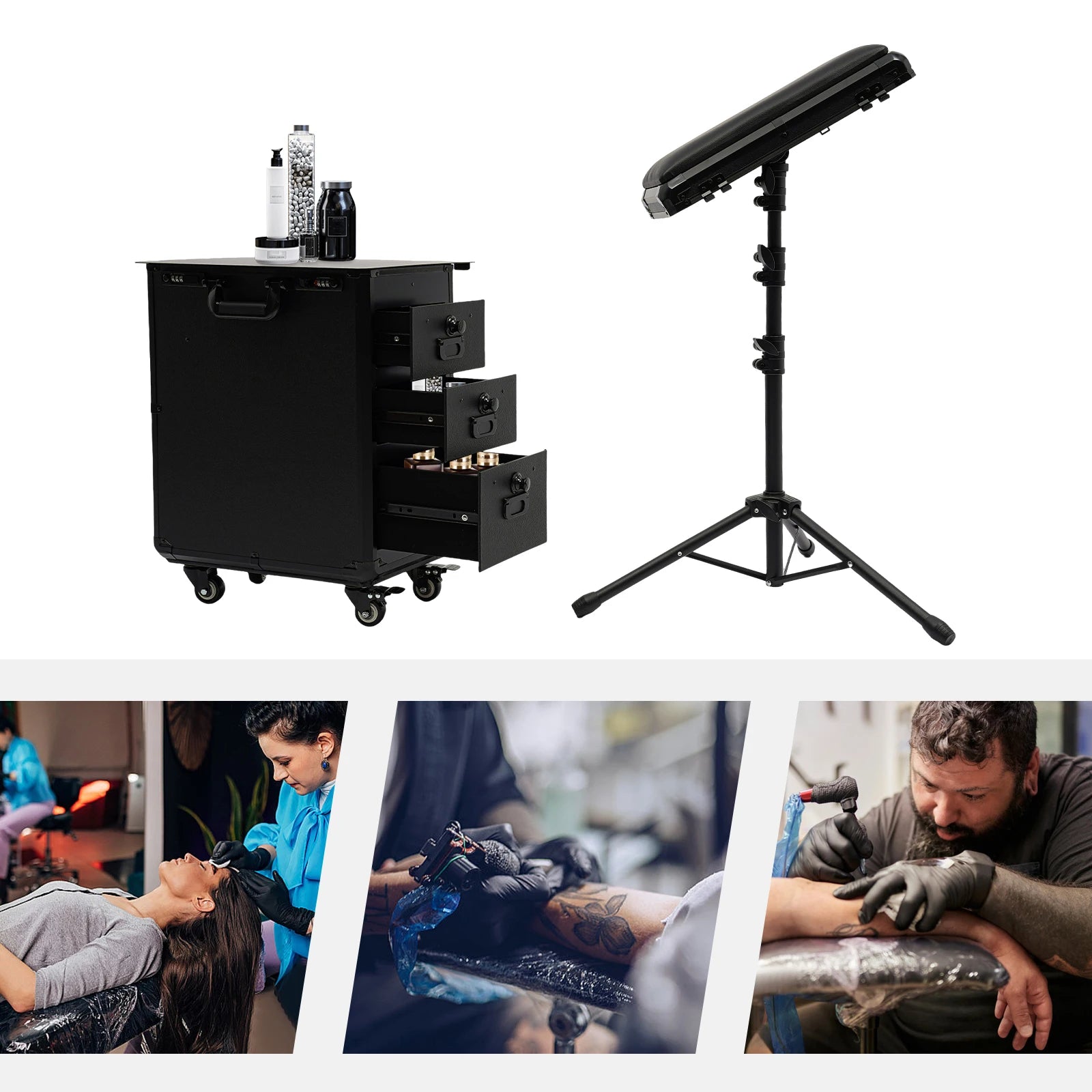 Tattoo Suitcase Mobile Tattoo Trolley Case Rolling Makeup Train Case W/ 3 Drawers for Nail Art Embroidery Hairdressing