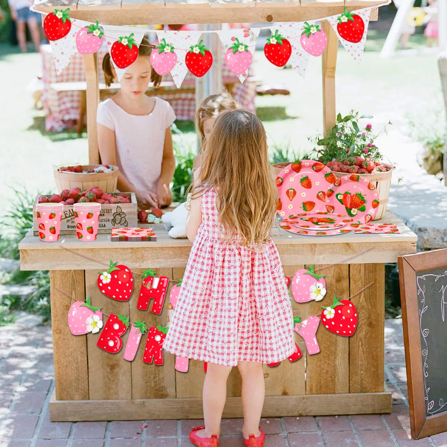 75Pcs Strawberry Birthday Party Plates Napkins Forks Supplies Summer Fruit Tableware Set Strawberry Theme Decoration for Girls