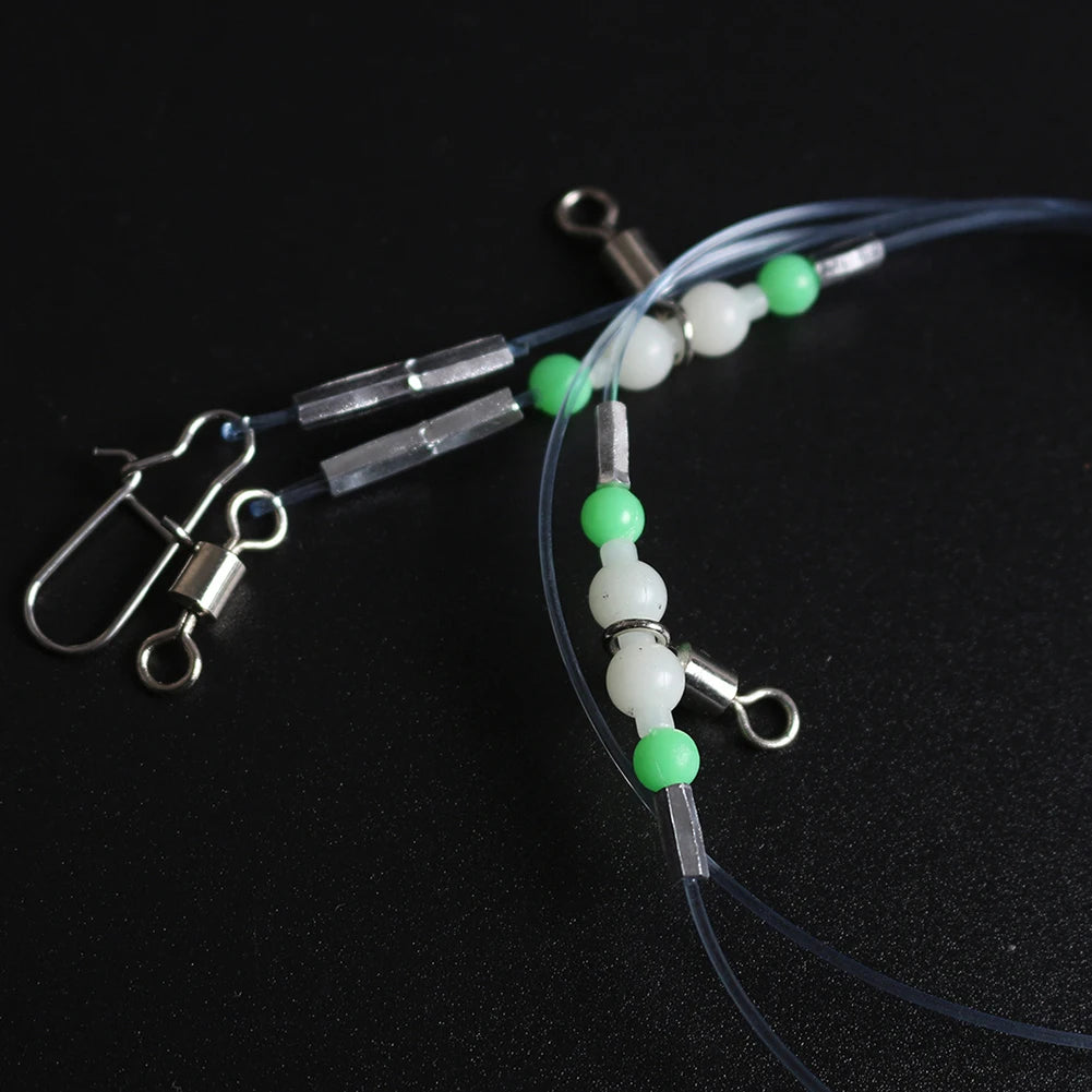 Night Glow Fishing Leaders Fishing Leader Line with Swivels and Snaps Luminous Fish Wire Leaders for Saltwater Freshwater