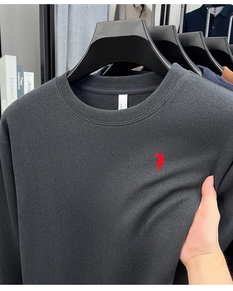 Sudadera de Lujo Manga Larga con Bordado de Pony | Casual Cuello Redondo Hombre 👔