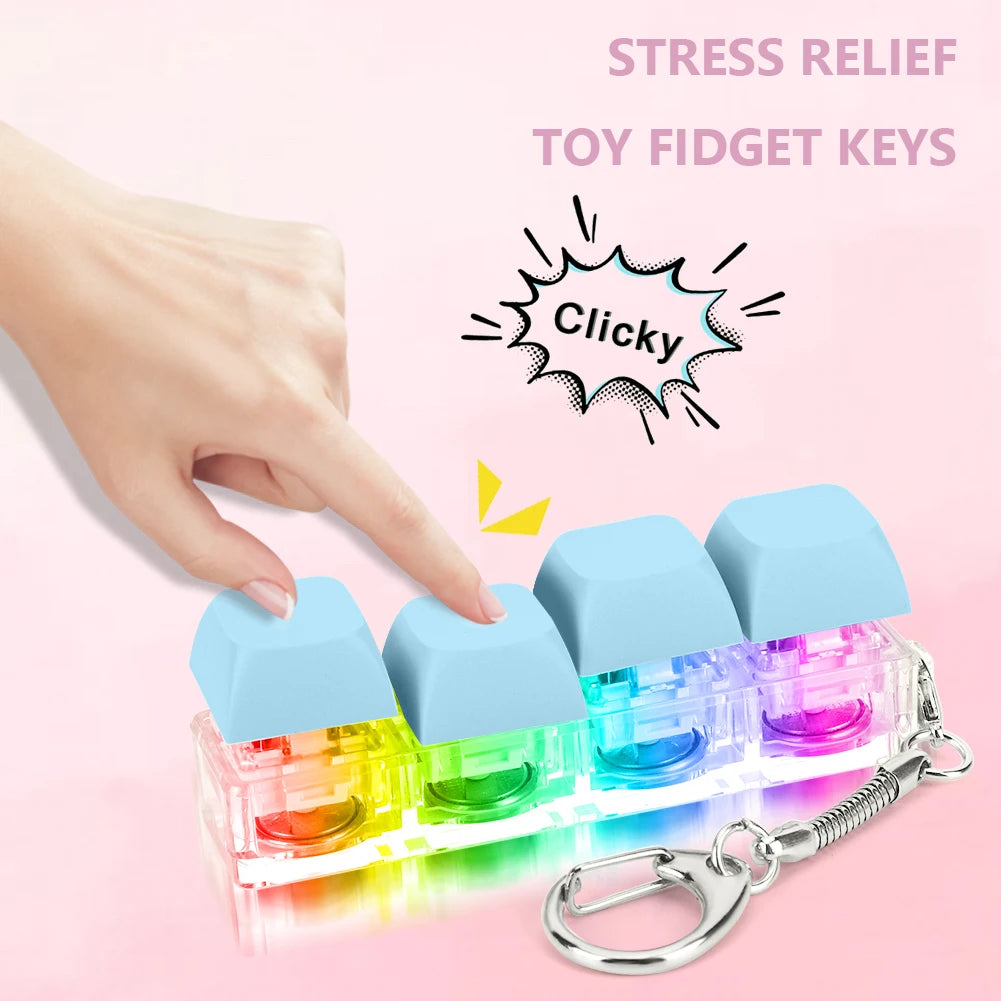 4 Keys Button Keycap Fidget Keychain Keyboard Key Toy Keyboard Clicker Toy Keyboard Cube Toy for Adult Gifts To Relief Pass Time