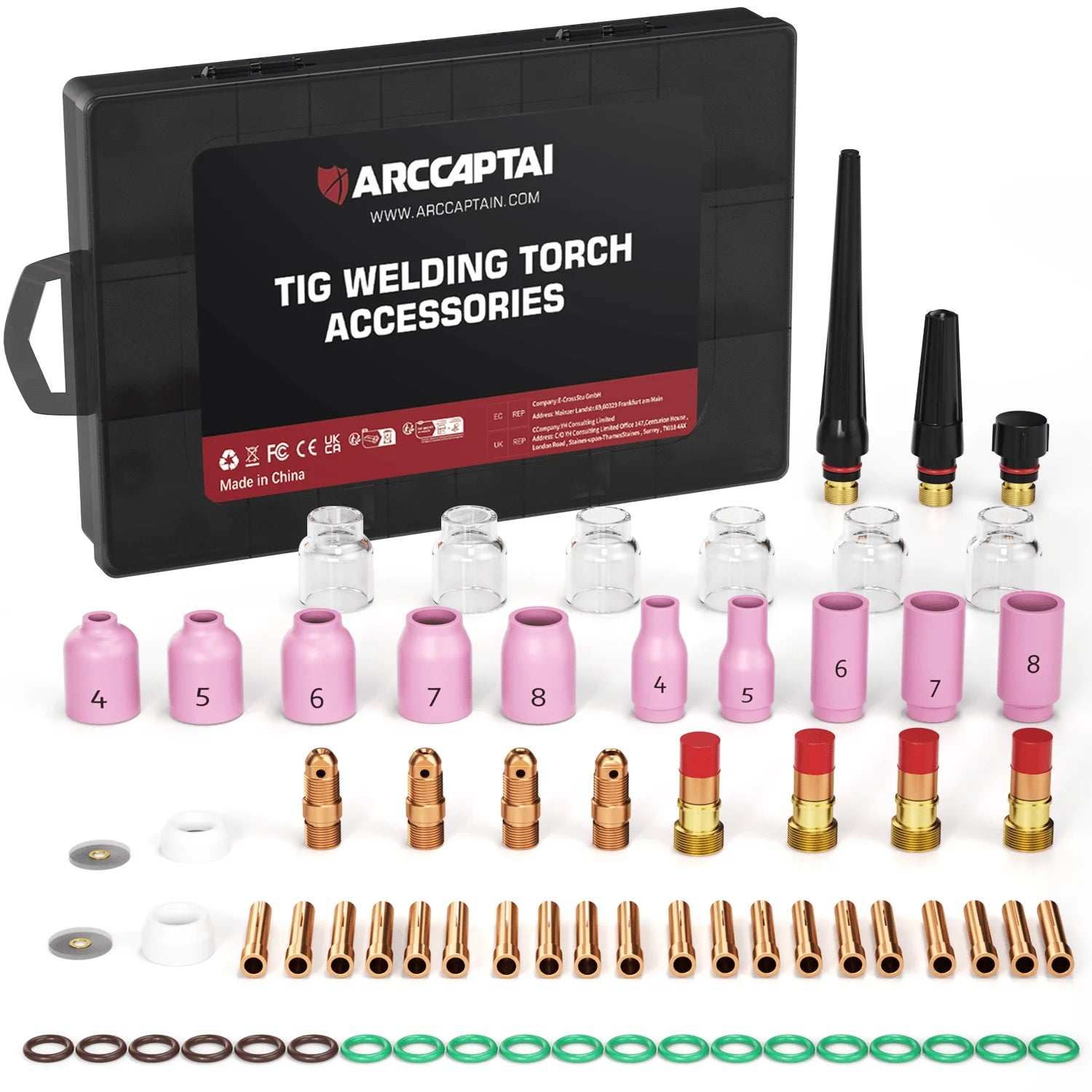 ARCCAPTAIN TIG Welding Torch Accessories Kit  Alumina Nozzle Collets Body Stubby Gas Lens #10 Glass Cup Consumables Kit