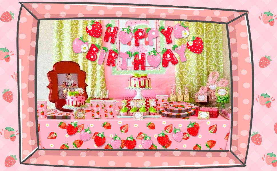 75Pcs Strawberry Birthday Party Plates Napkins Forks Supplies Summer Fruit Tableware Set Strawberry Theme Decoration for Girls