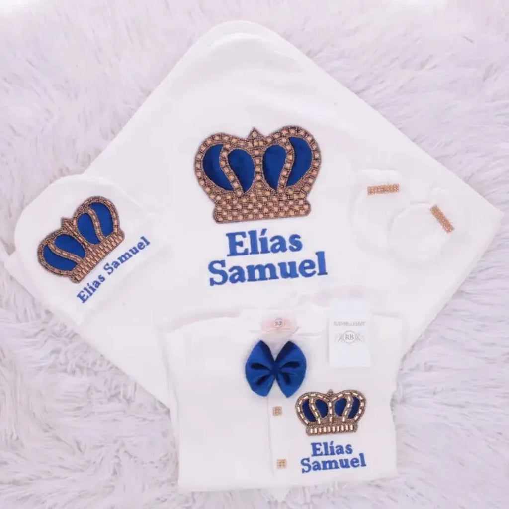 Customized Name Newborn Baby Boss Embroidery Lace Romper Outfit Infant Wrapped Baby Products Pants Mittens Receiving Blanket