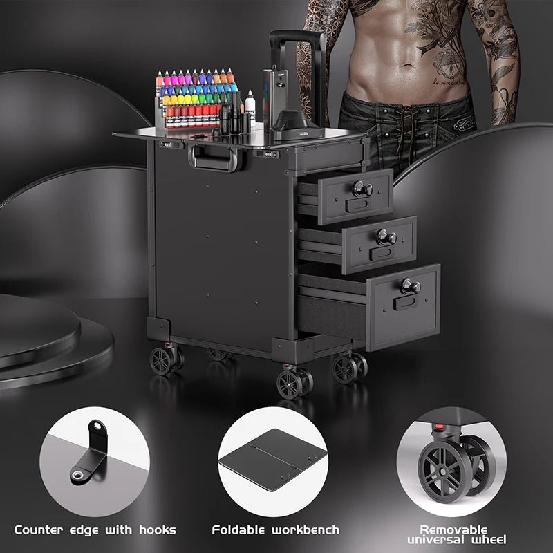 TAIDU Suitcase Tattoo With Three Drawers Luggage Case Composite PU ABS Traveling Case Large Storage Space Tattoo Equipment