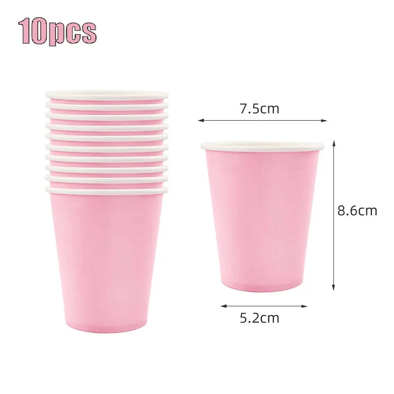 Solid Color Pink Disposable Kids Party Tableware Supplies Napkin Cup Plate Knife Fork Spoon Kids Birthday Party Supplies
