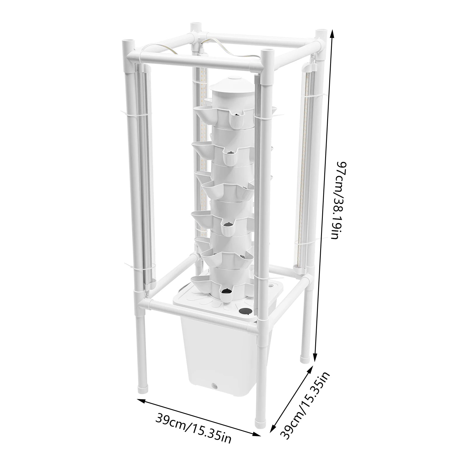 6-Tiers 30 Planting Holes Hydroponics Vertical Growing Kit, Tower Standing Soilless Vegetable Grower with LED & Water Tank