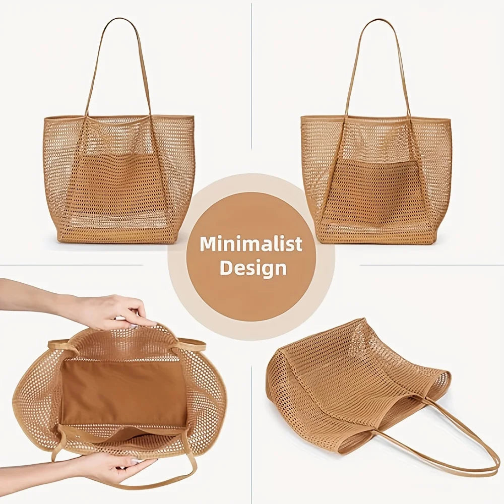 Bolsa Tote de Playa para Mujer Gran Capacidad - Bolso de Hombro Tejido Poliéster