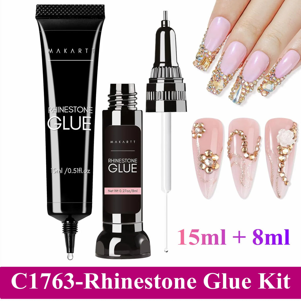 Makartt Nail Rhinestone Glue Set - Gel Nail Glue for Rhinestones, 3D Art Design Super Strong Adhesive for Charm Gems Jewel