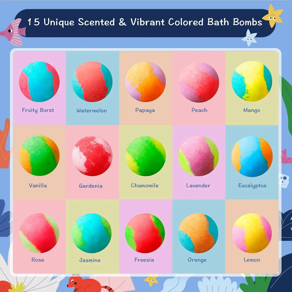 30 Kids Bath Bombs with Surprise Toys - Fun Educational Gift Set for Birthdays Christmas