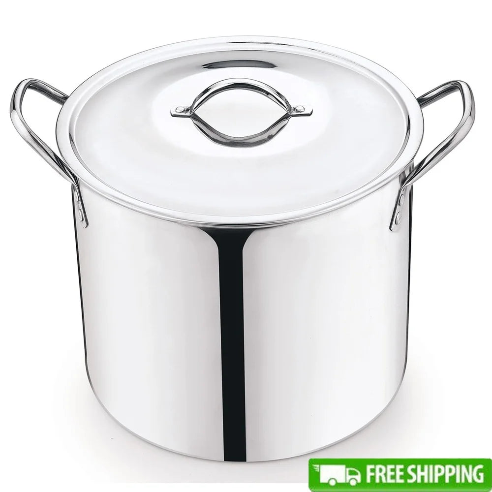 Olla de Sopa Acero Inoxidable 12Qt | Tapa Metal | Asas Frescas | Cocina Pesada | Estofado y Hervido