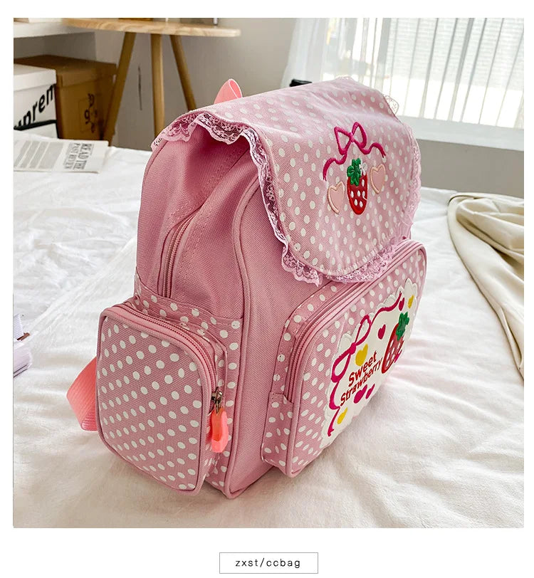 Pink Girl Embroidery Strawberry Children's Schoolbag Student Birthday Gift 2026 New Japanese Cartoon Pink Backpack Book Bags