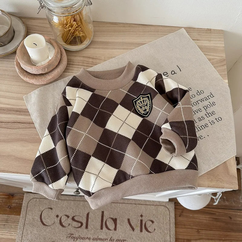 2025 New Children's Fce Lined Knitted Hoodie round Ne Base Layer irt for Boys And Girls Warm Autumn Winter Sweatirt