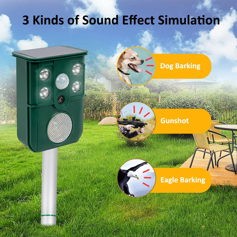 Smart Solar Ultrasonic Animal Repeller for Outdoor Use