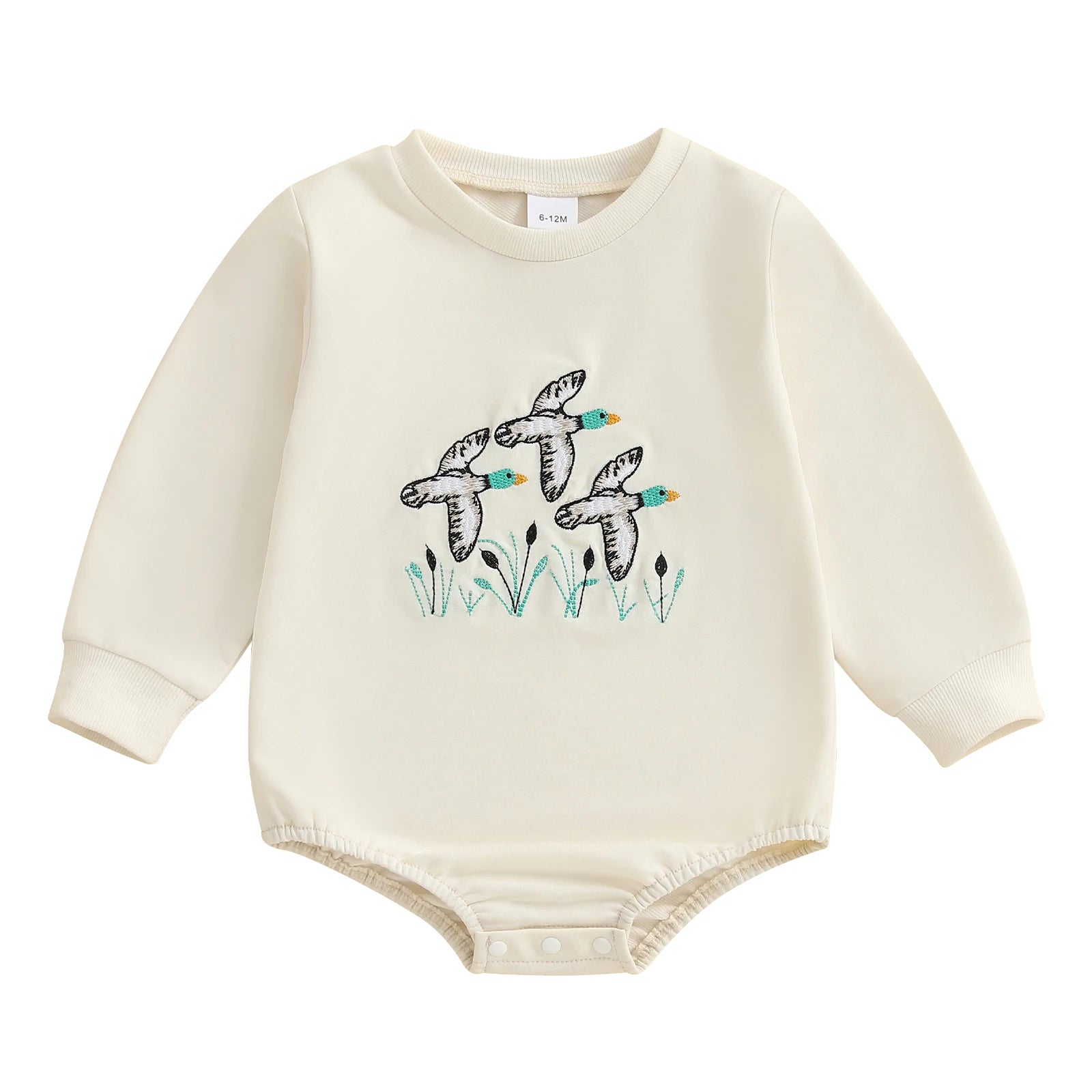 Infant Boys Fall Overalls with Long Sleeves and Crew Neck Featuring Adorable Duck Embroidery on Sweatshirt Style Romper - Firu Total Sales