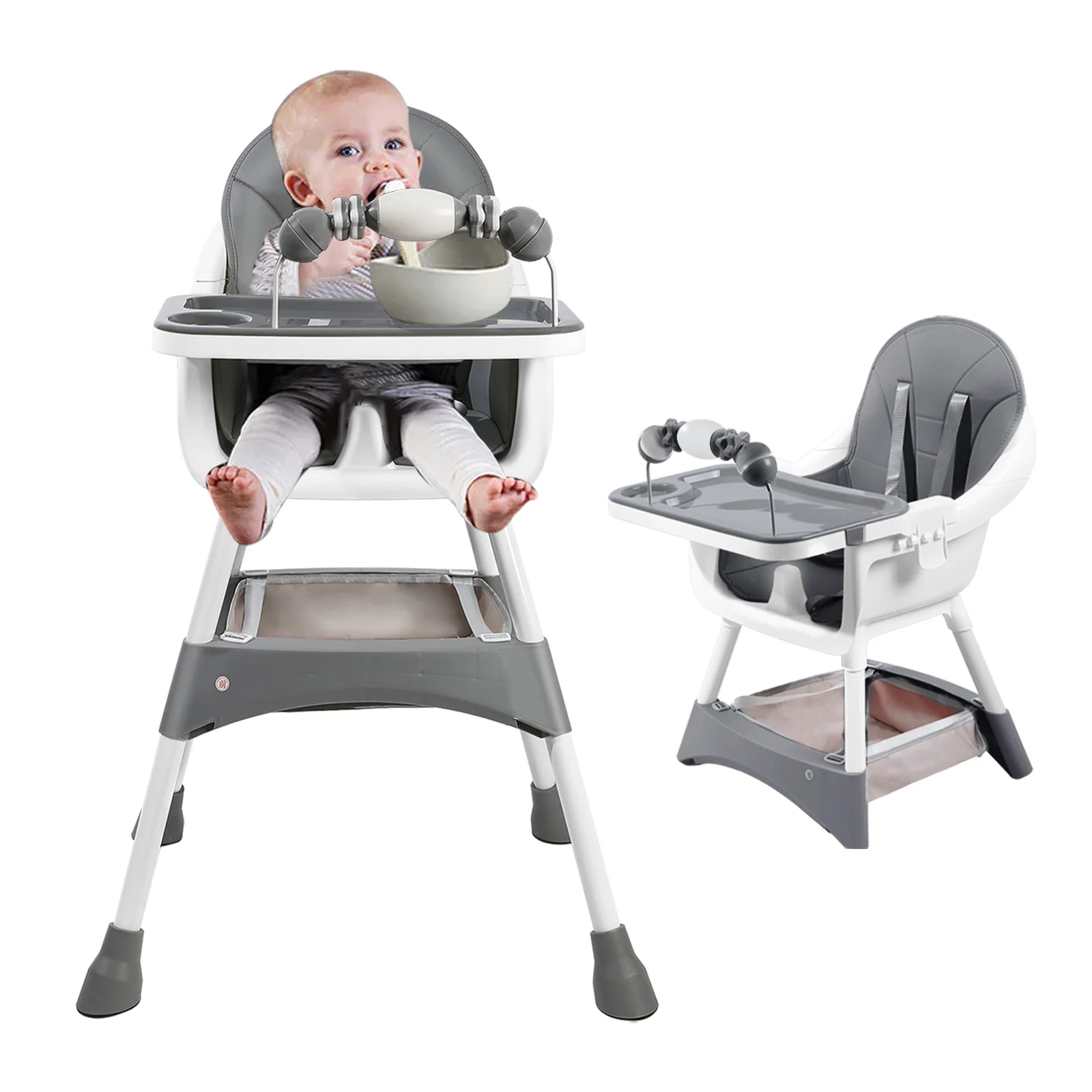 Silla Alta Portátil para Bebé | Convertible | Doble Plato y Porta Juguetes