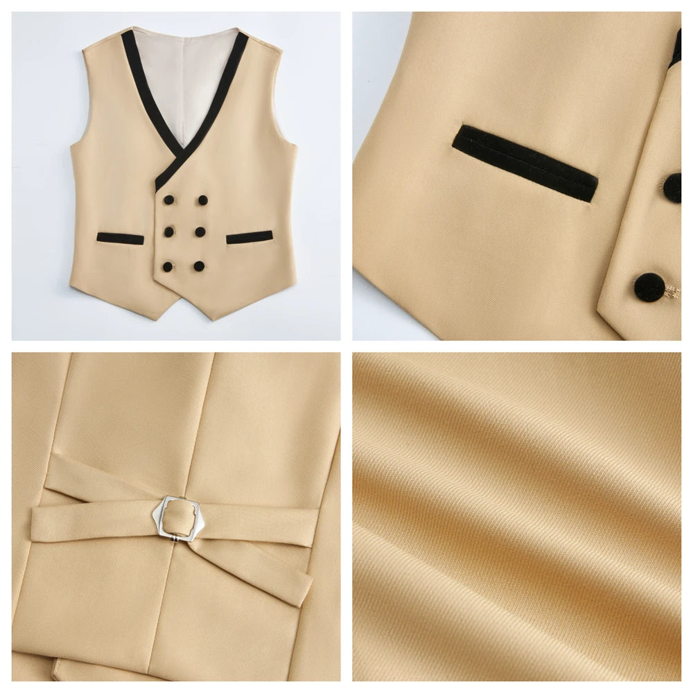 2025 Hotest Boys Formal Suit Set with Velvet Collar - One Button Blazer Vest Pants Bowtie - 3-14 Years Kids Graduation Tuxedo