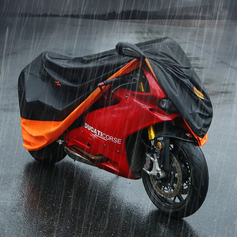 Motorcycle Cover Waterproof Dustproof Wear-Resistant Fabric Motorbike Cover Motors Dust Rain UV Protector Cover for All Season