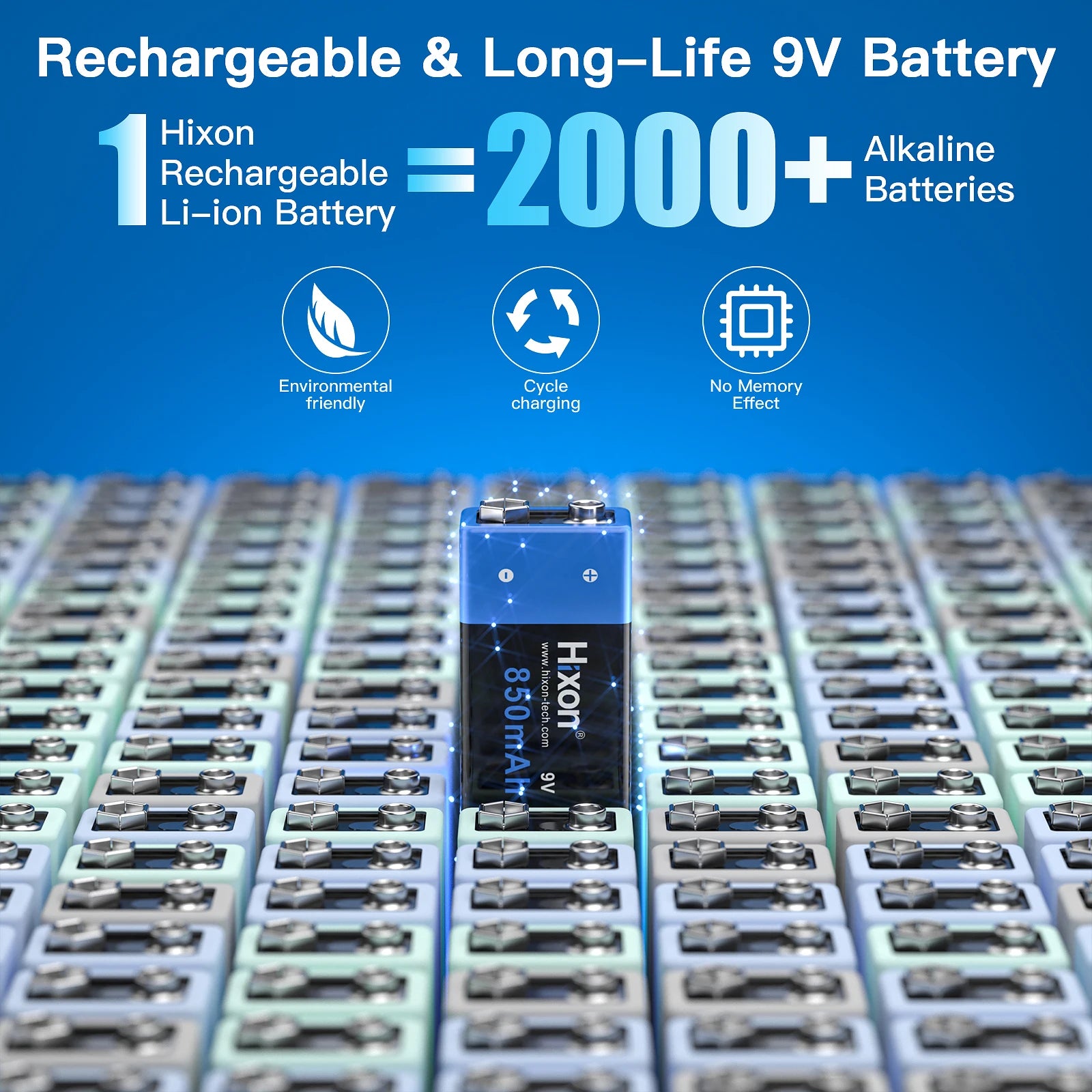 Batería Recargable Hixon 9V 8500mAh Li-ion | Alarma de Humo y Dispositivos Portátiles 🔋