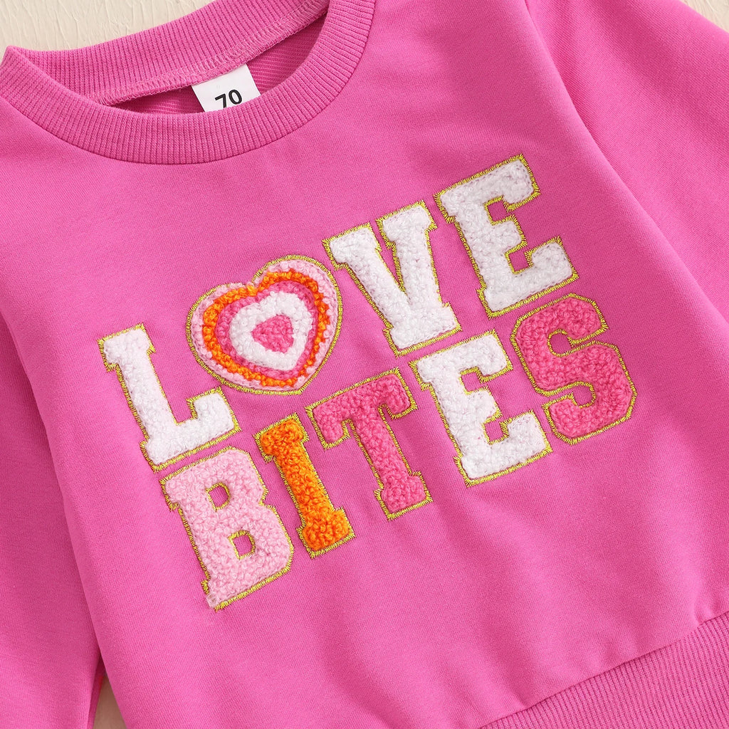 2024Winter Toddler Baby Girls Warm Round Neck Long Sleeve Pullover Sweatshirt Fashion Embroidery Letter Pink Pullover Loose Tops - Firu Total Sales