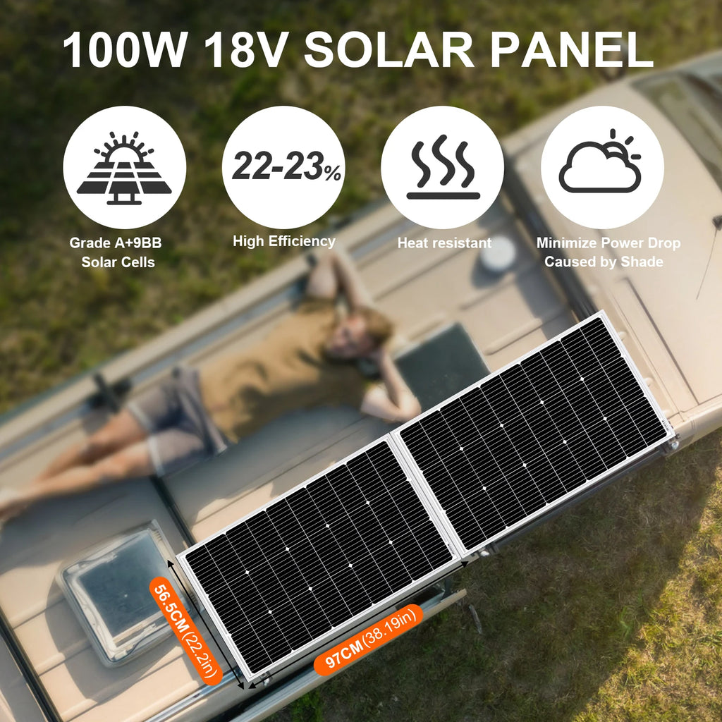DOKIO 18V 100W-200W Rigid Solar Panel China Monocrystalline Silicon Waterproof Solar Panel #DSP-100M/DSP-100MX2 Camping/Home/RV