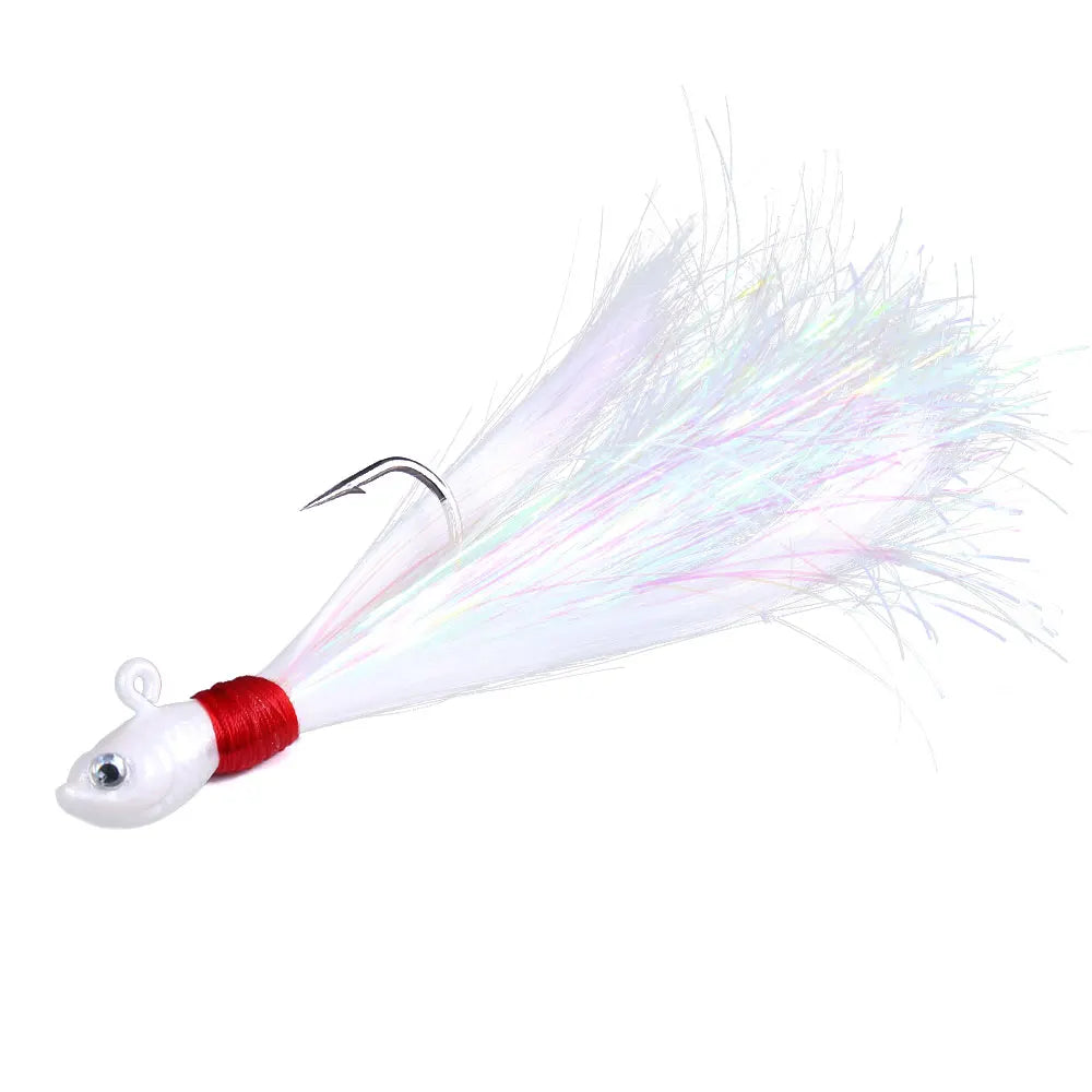 6PCS Bucktail Jigs Head Hook 3D Eyes Bait 7g 10g 21g 42g Deer Hair Feather Hook Beard Jigging Lure Fishing