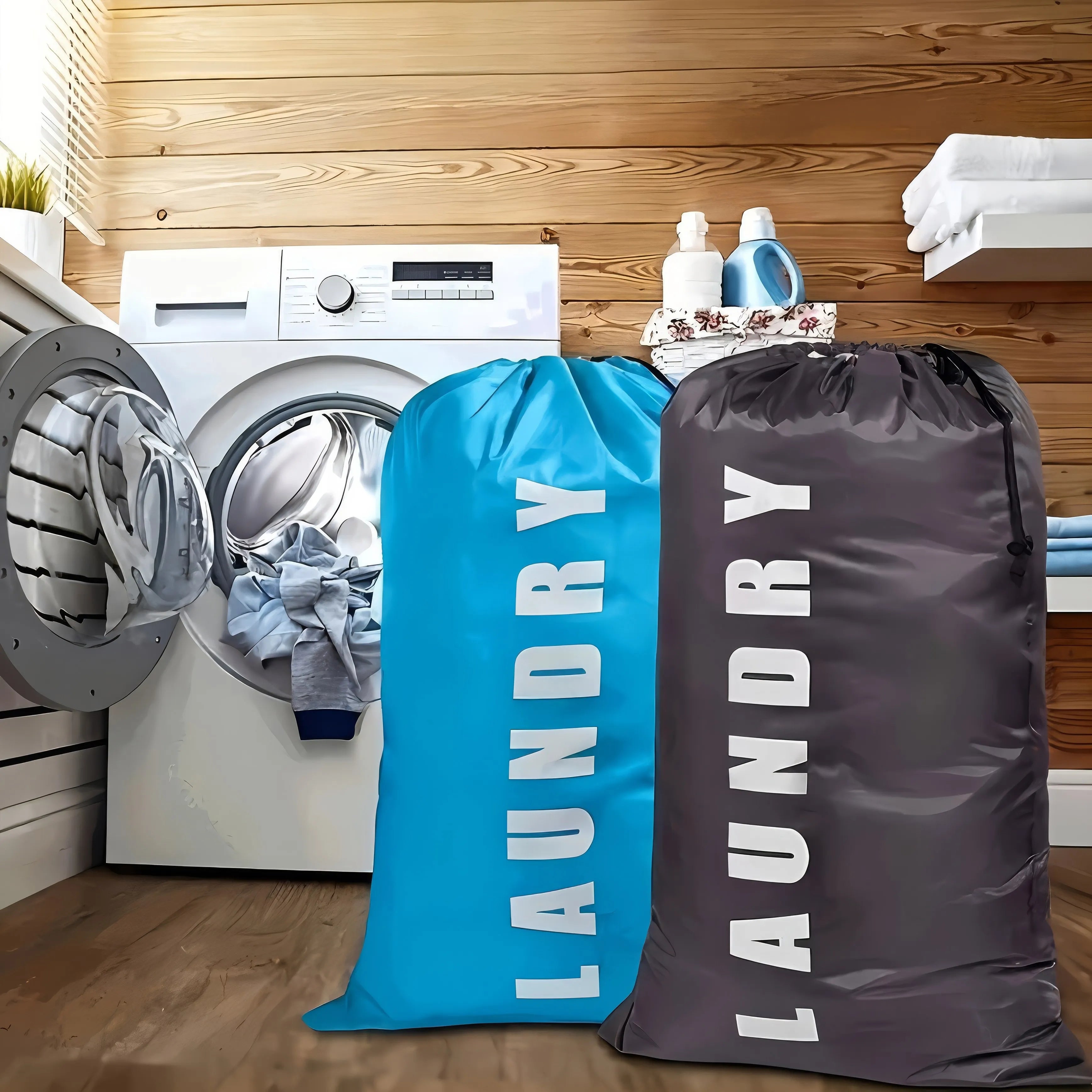 Durable Oxford Cloth Bag Blue Drawstring Storage Easy to Carry Foldable for Dormitories Camping