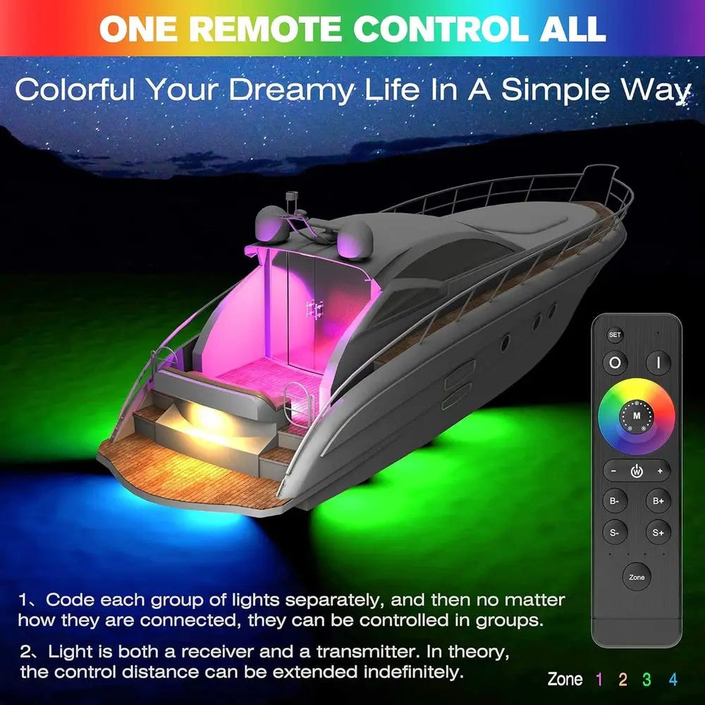 GT10 6000LM Boat Underwater Lights RGB Marine Color Light Kit, 72LED 7in 12V 60W IP68 Waterproo 2205 StainlWirel, Grouping & Con