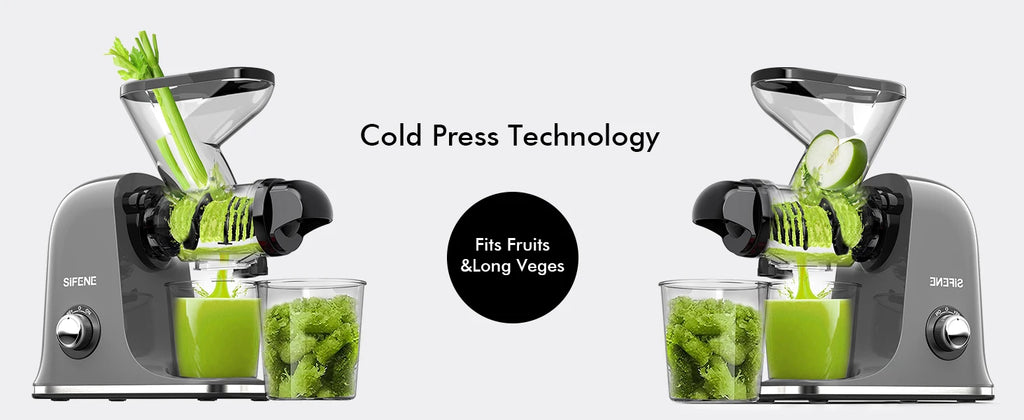 SiFENE Cold Press Juicer - Slow Masticating, High Yield for Fruits & Veggies, Dual-Mouth, Anti-Clog, Easy Clean, BPA-Free, Gray