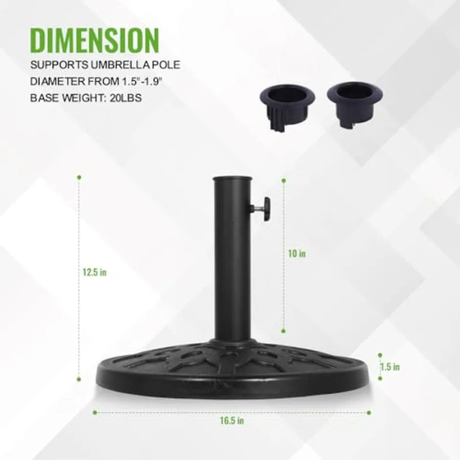 Backyard Expressions 20 lb Round Patio Umbrella Base Heavy Duty Resin-Coated Calcium Carbonate Stand with Adjustable Pole Adapt