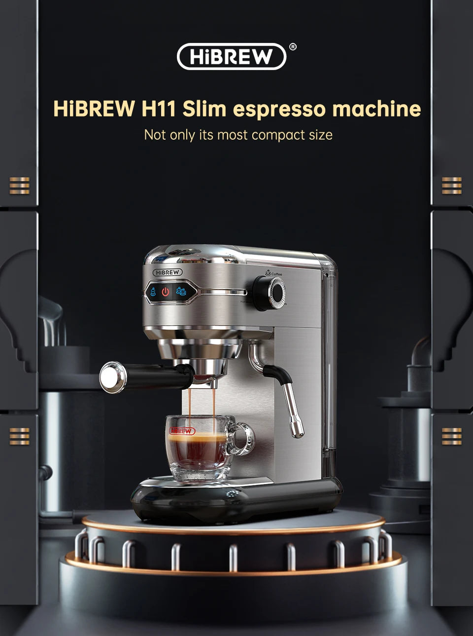 HiBREW H11 Cafetera Espresso 20 Bar | Inox | Semi Automática | ESE POD y Polvo | Cappuccino | Agua Caliente - Firu Total Sales