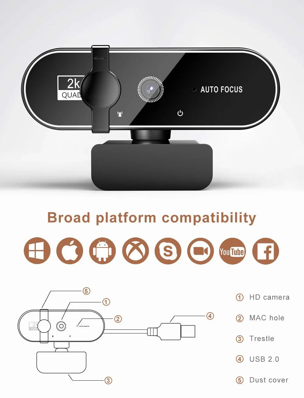 Webcam Lenovo 4K HD 1080P | Autoenfoque | Micrófono Integrado | 30fps | USB PC y Laptop - Firu Total Sales