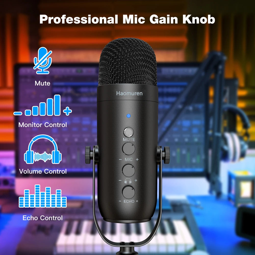 Micrófono USB Condensador Cardioide HAOMUREN | Kit con Brazo | Podcast, Streaming y YouTube - Firu Total Sales