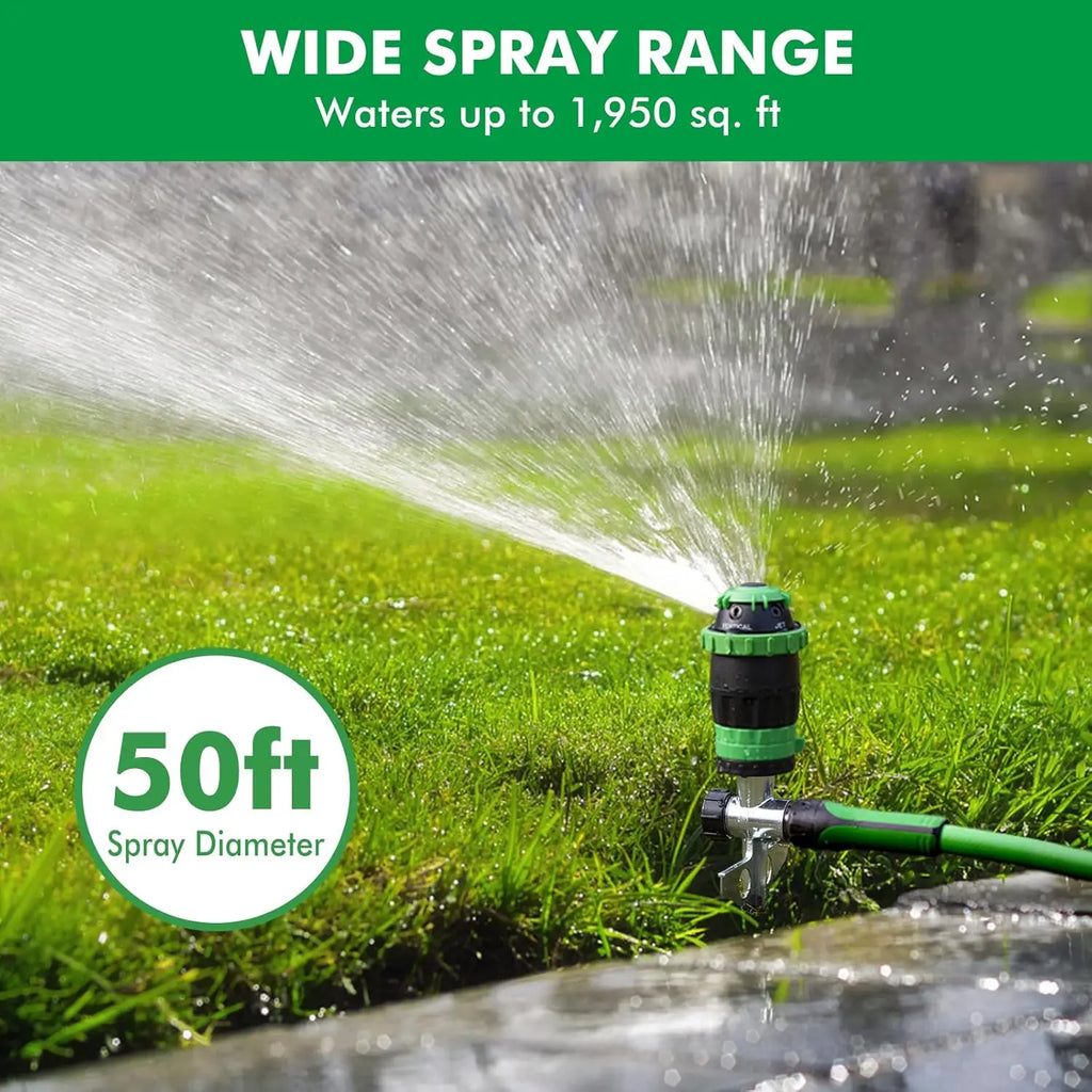 Gear Drive Sprinkler with Metal Spike Base, 5-Pattern Heavy Duty Gardening Watering System, Multi-Adjustable Law