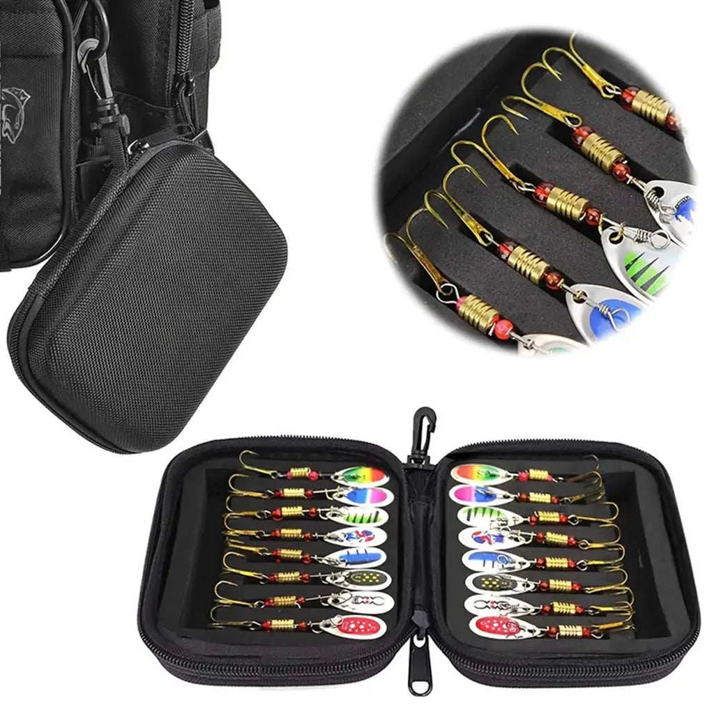 16Pcs Spinner Lure Fishing Set with Hand Crank for Pike Walleye Trout Bass Salmon Continuous Flickering Vibration Effect