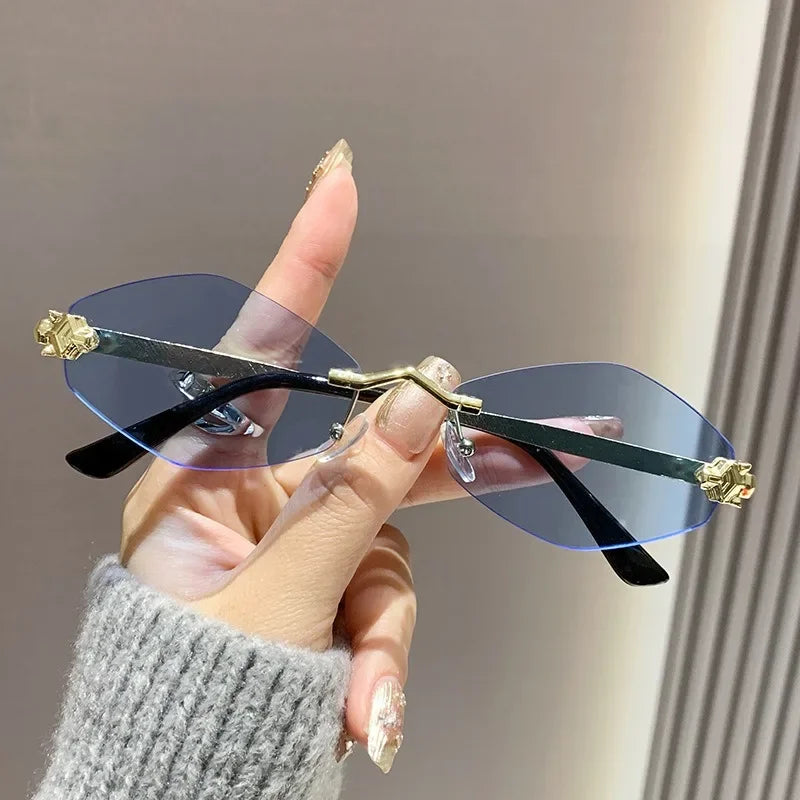Trendy Rimless Polygonal Sunglasses Stylish Gradient Lens Metal Shades Eyewear Luxury Brand Small Vintage Sun Glasses
