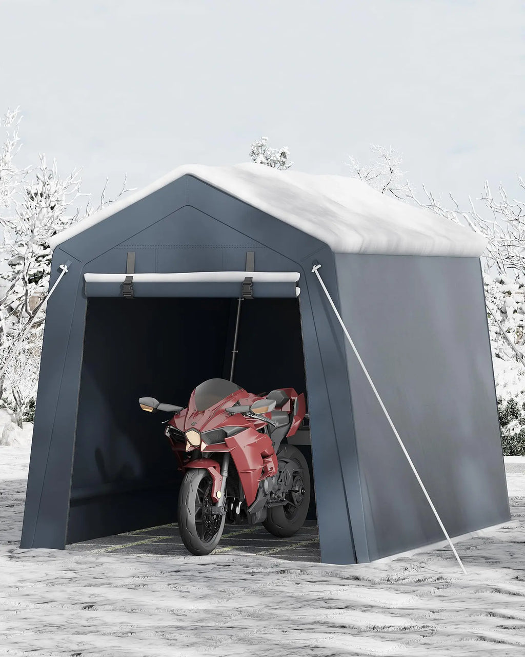 6x8 FT Heavy Duty Outdoor Storage Shed Portable Steel Frame Shelter With Waterproof PE Tarp Cover Dual Zipper Doors & Mesh Vents