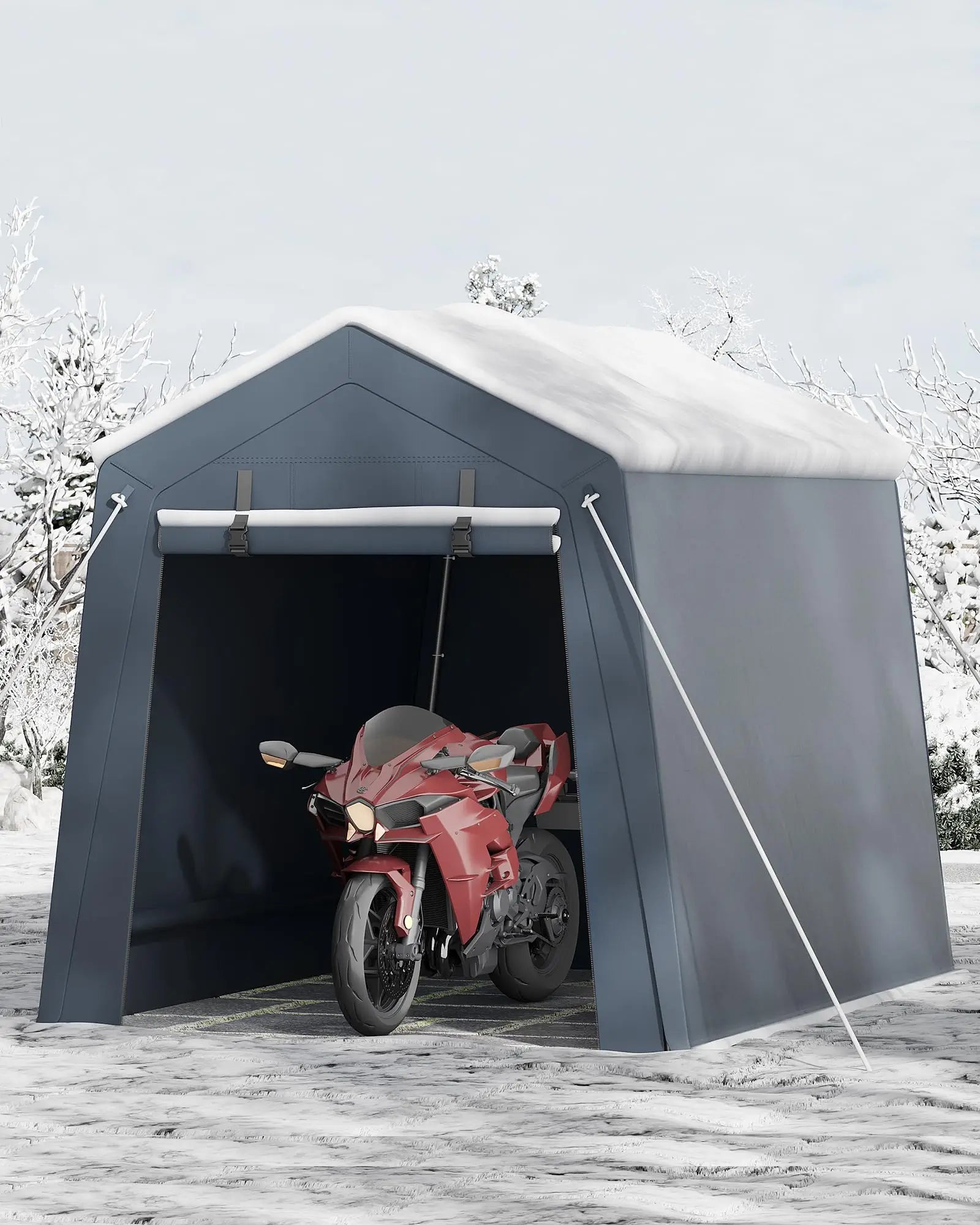 6x8 FT Heavy Duty Outdoor Storage Shed Portable Steel Frame Shelter With Waterproof PE Tarp Cover Dual Zipper Doors & Mesh Vents