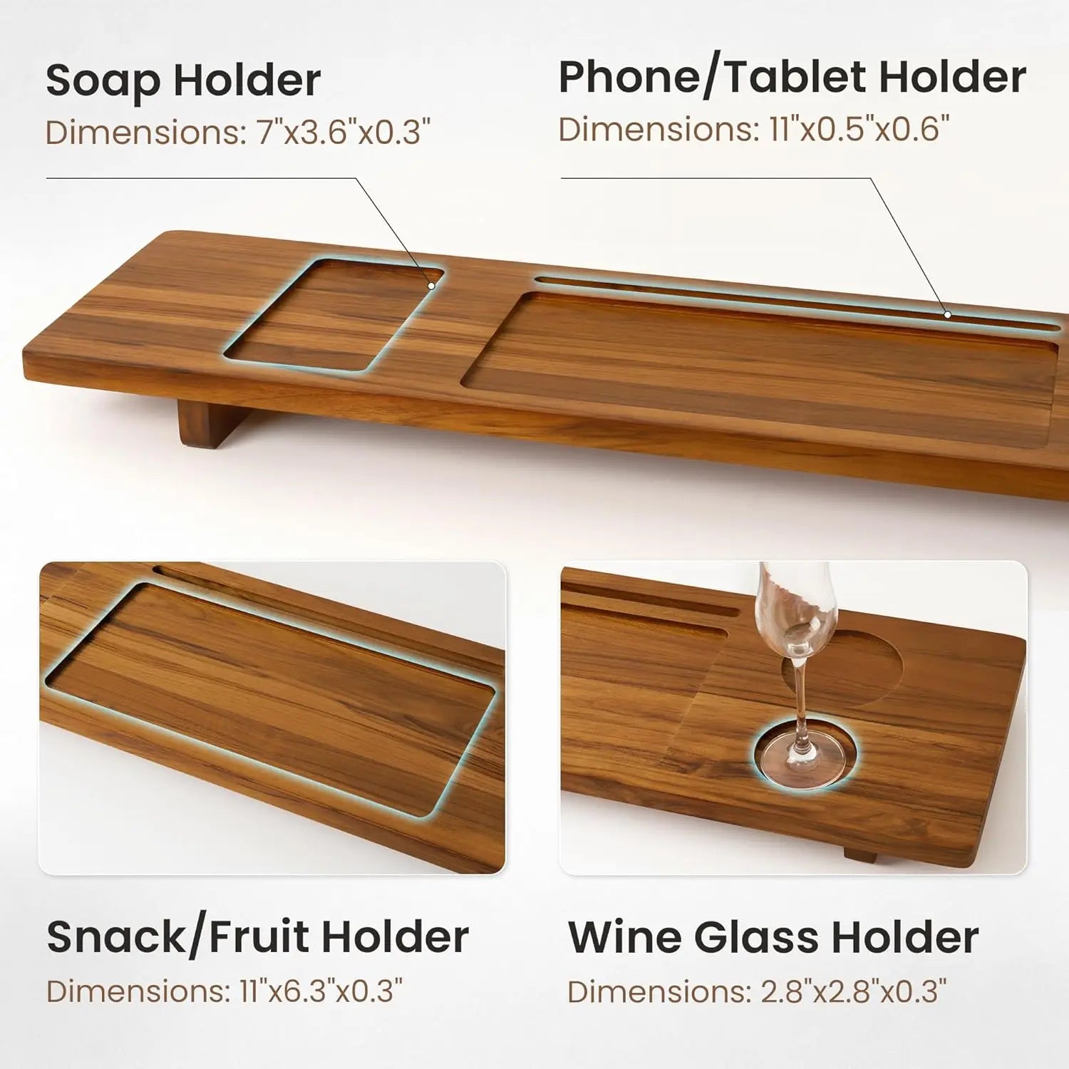Teak Bathtub Tray - Wood Bath Caddy Tray 35" for Large Tubs - Adjustable Bathtub Table Trays - Luxury Shower Organizer f