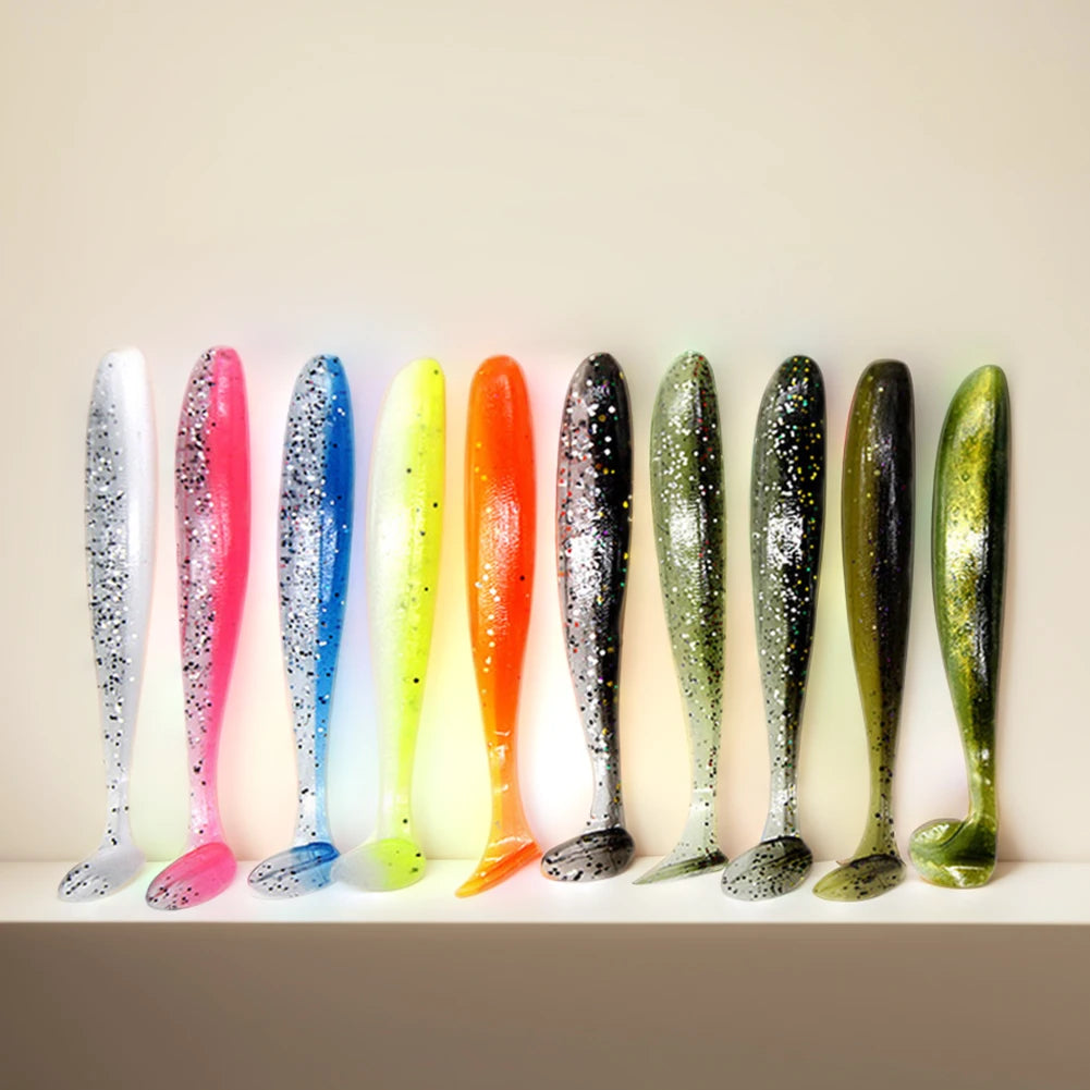 10Pcs 9cm Fishing Lures T Tail Worm Soft Bait Plastic Paddle Tail Swim Baits for Bass Trout Freshwater Saltwater