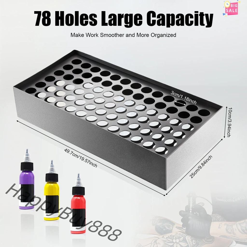 78 Holes Tattoo Ink Holder Rack Wall-mounted Cartridge Organizer Vertical Display Stand for Pigment Bottle