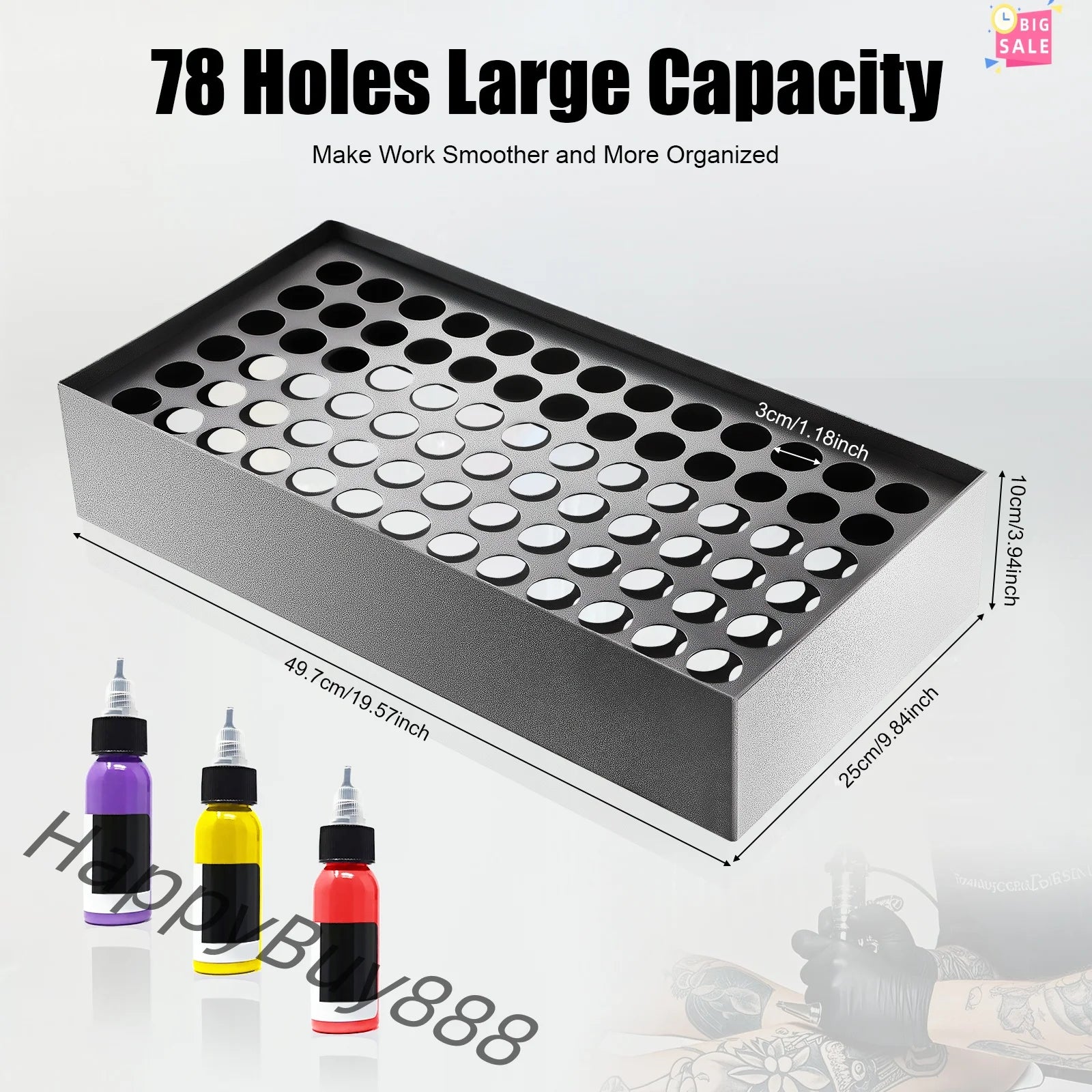 78 Holes Tattoo Ink Holder Rack Wall-mounted Cartridge Organizer Vertical Display Stand for Pigment Bottle