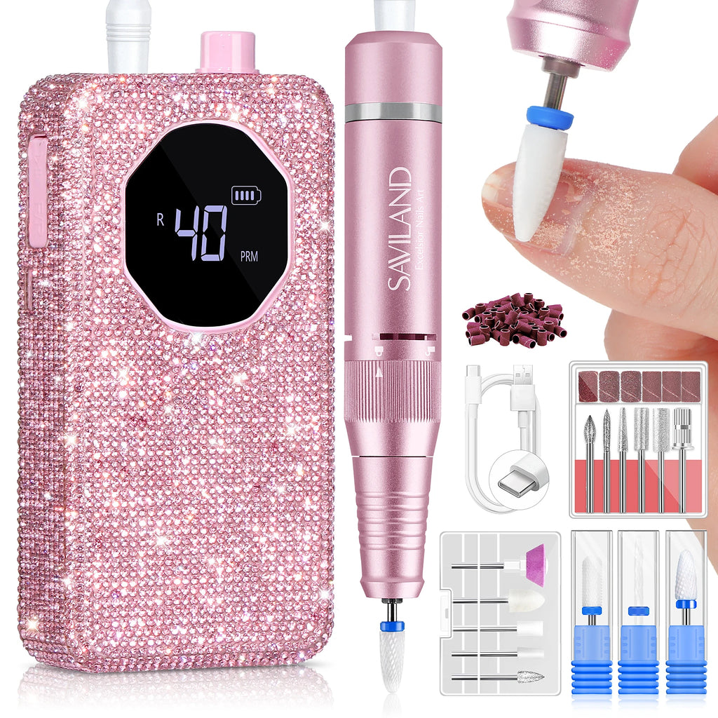 SAVILAND 40000RPM Professional Electric Nail Drill Machine Kit Rechargeable 4000mAh Electric Nail File for Thick Acrylic Nails - Firu Total Sales