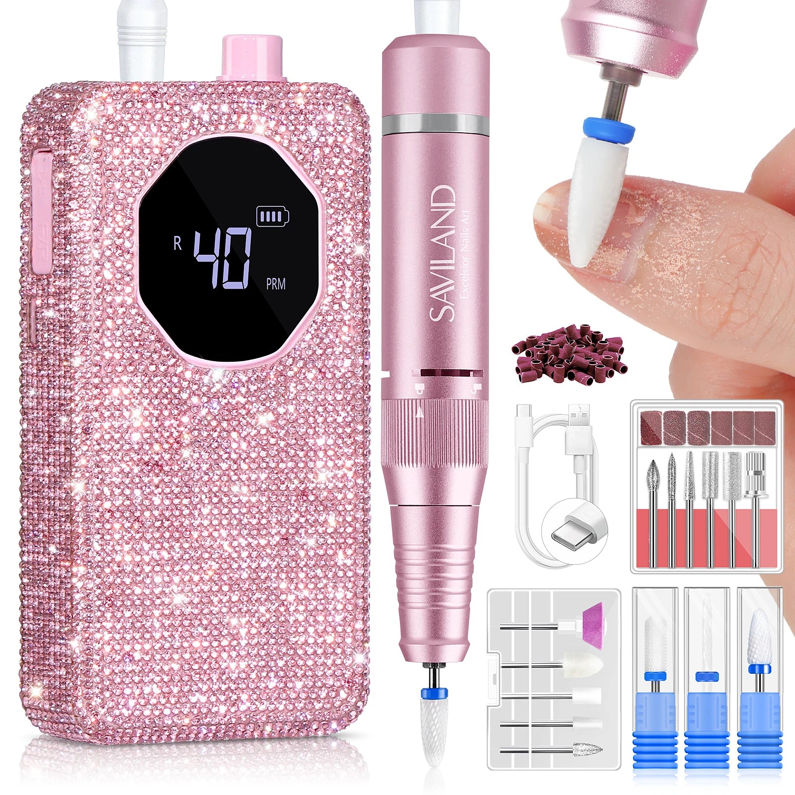 SAVILAND 40000RPM Professional Electric Nail Drill Machine Kit Rechargeable 4000mAh Electric Nail File for Thick Acrylic Nails - Firu Total Sales