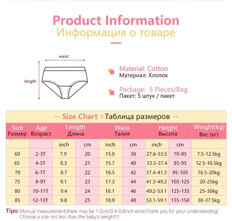 5/10Pcs Girls Cotton Panties Cartoon Character Hello Kitty Kuromi Pochacco Cute Girls Triangle Underwear Soft Preschooler Briefs