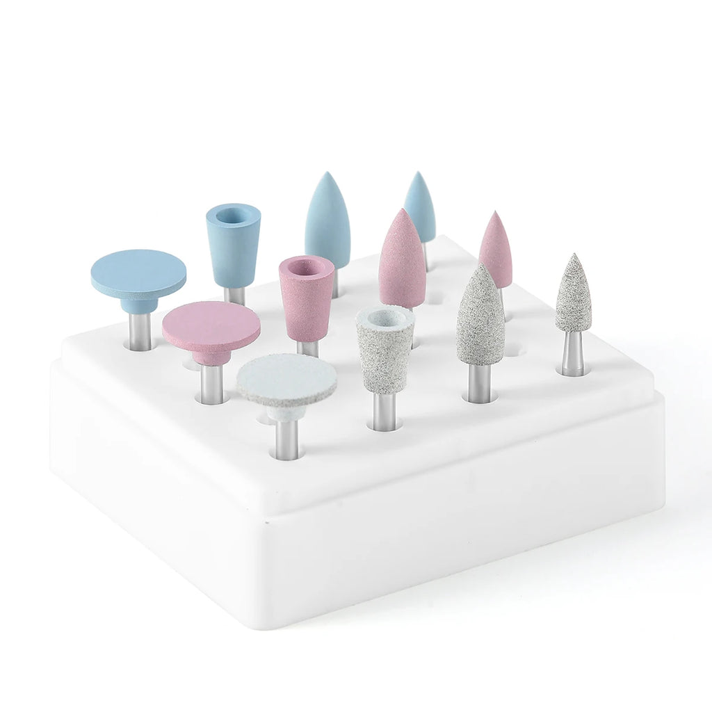 AZDENT 12Pcs/Set Dental Silicone Polishing Rubber Grinding Heads Teeth Polisher 2.35mm RA Finisher for Low Speed Handpiece